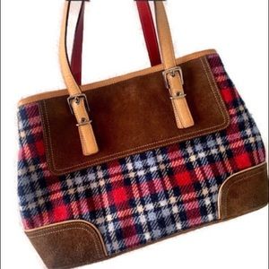 EUC Coach plaid and suede shoulder bag